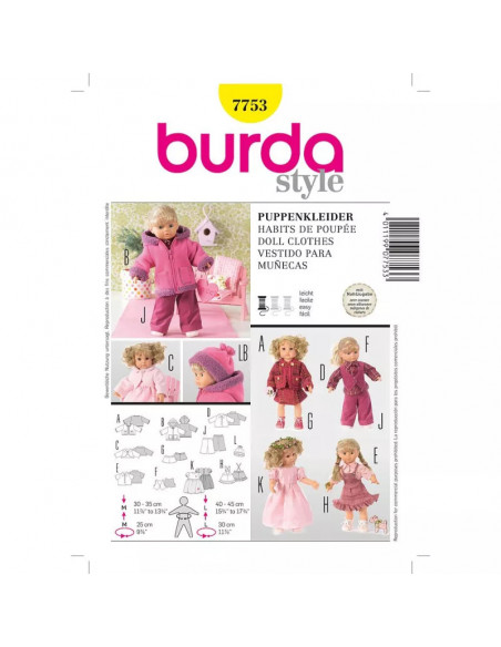 Patron Burda Creative 7753 Vêtements de poupées