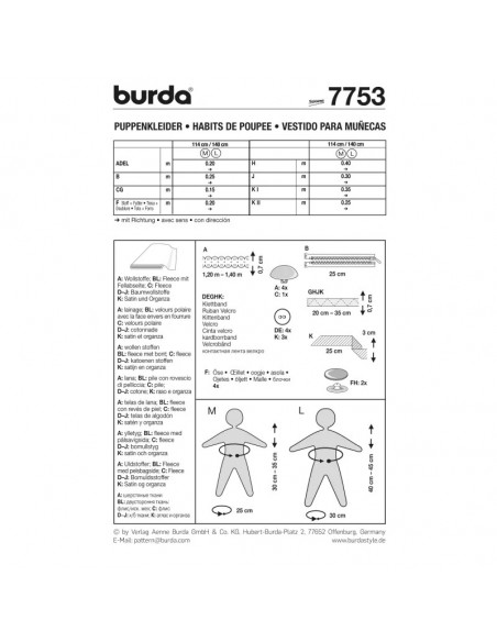 Patron Burda Creative 7753 Vêtements de poupées