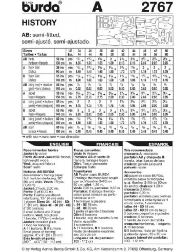Patron Burda Cranaval 2767 - Déguisement Historique  époque 1848 Homme