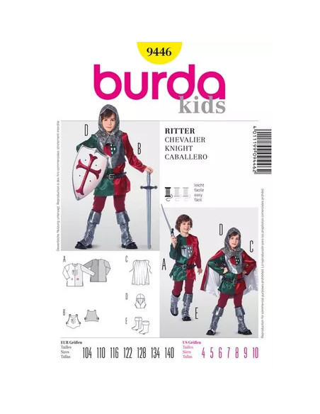 Patron Burda Carnaval 9446 - Déguisement Historique de Chevalier enfant