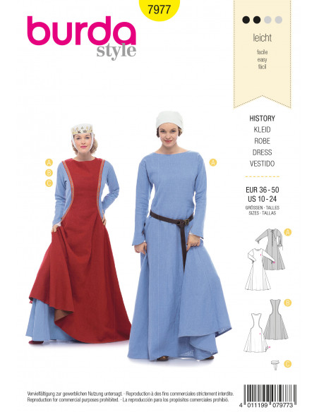 Patron Burda Carnaval 7977 - Déguisement Historique Robe Médiévale Femme