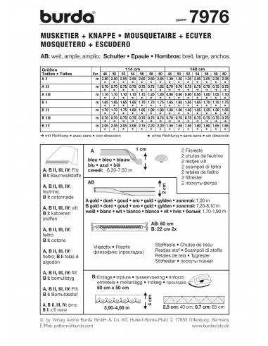 Patron Burda Carnaval 7976 - Déguisement Historique Mousquetaire et Ecuyer Homme