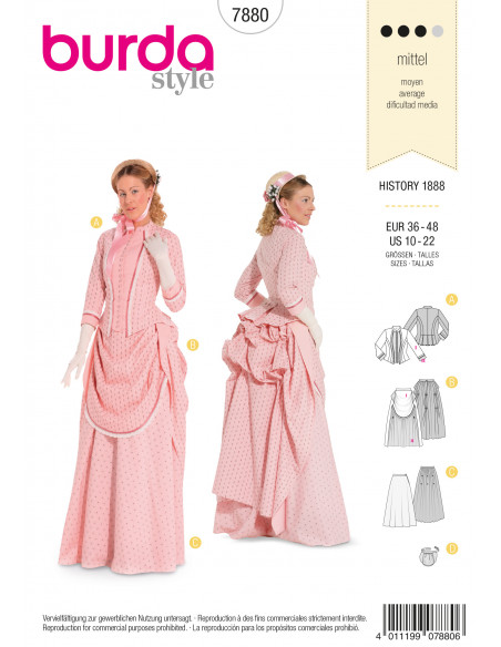 Patron Burda Carnaval 7880 - Déguisement Historique Robe époque1888 Femme