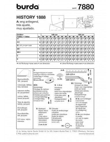 Patron Burda Carnaval 7880 - Déguisement Historique Robe époque1888 Femme