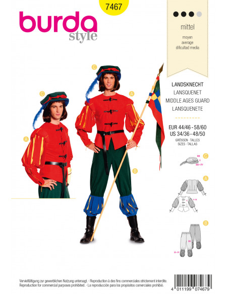 Patron Burda Carnaval 7467 - Déguisement Historique Lansquenet Homme