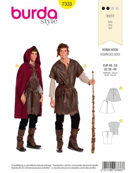 Patron Burda Carnaval 7333 - Déguisement Historique Robin des bois Homme