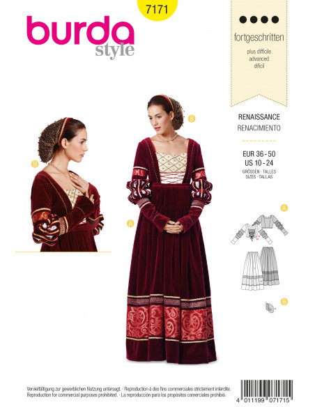 Patron Burda Carnaval 7171 - Déguisement Historique Robe Renaissance Femme