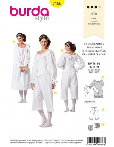 Patron Burda Carnaval 7156 - Déguisement Historique Sous - Vêtements Femme