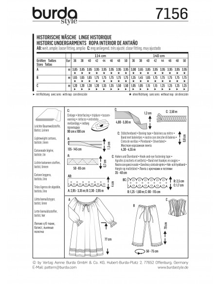 Patron Burda Carnaval 7156 - Déguisement Historique Sous - Vêtements Femme