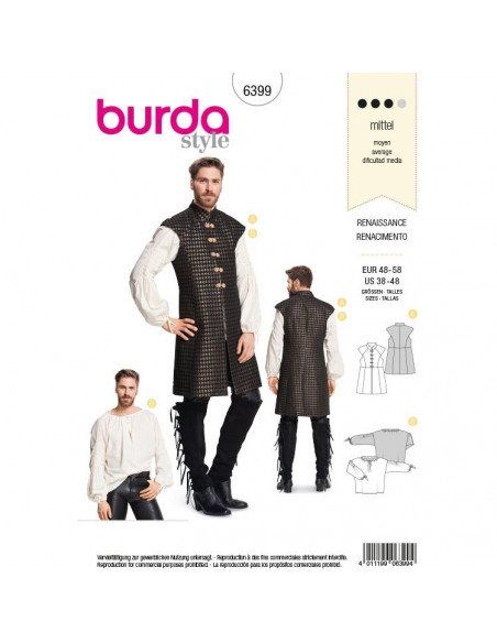 Patron Burda Carnaval 6399 - Déguisement Historique Renaissance - Homme