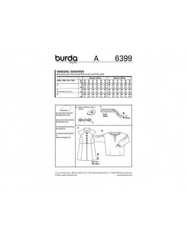 Patron Burda Carnaval 6399 - Déguisement Historique Renaissance - Homme