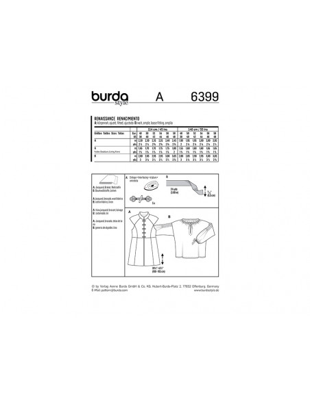 Patron Burda Carnaval 6399 - Déguisement Historique Renaissance - Homme