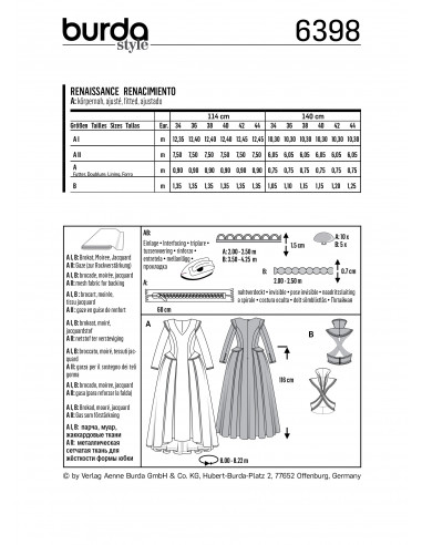 Patron Burda Carnaval 6398- Déguisement Historique Renaissance Femme