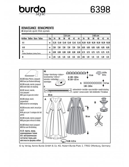 Patron Burda Carnaval 6398- Déguisement Historique Renaissance Femme