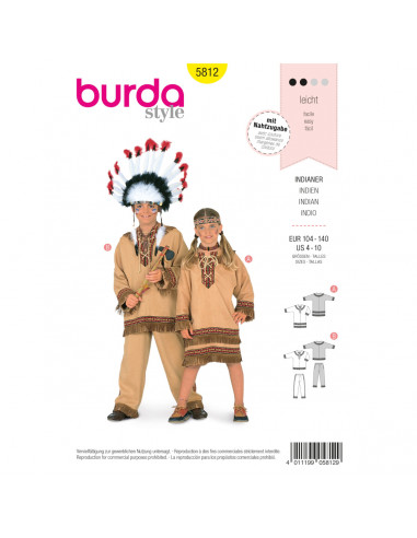 Patron Burda Carnaval 5812 - Déguisement Costume indien enfant