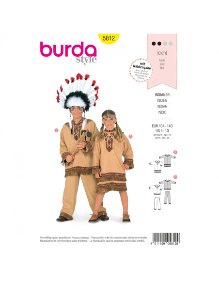 Patron Burda Carnaval 5812 - Déguisement Costume indien enfant