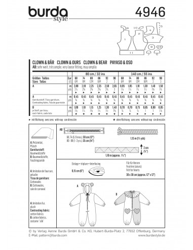 Patron Burda Carnaval 4946 -  Déguisement Clown & ours bébé