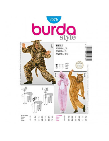 Patron Burda Carnaval 3576 - Déguisement Combinaison Animaux Adulte
