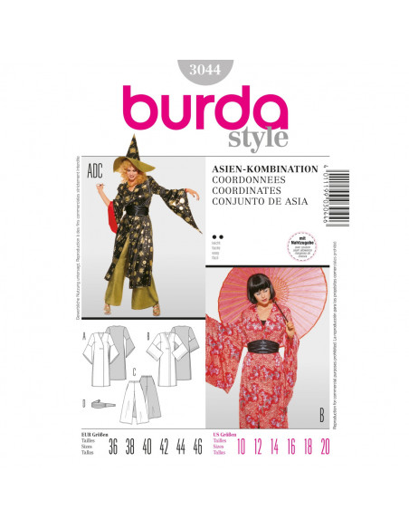 Patron Burda Carnaval 3044 - Déguisement asiatiques