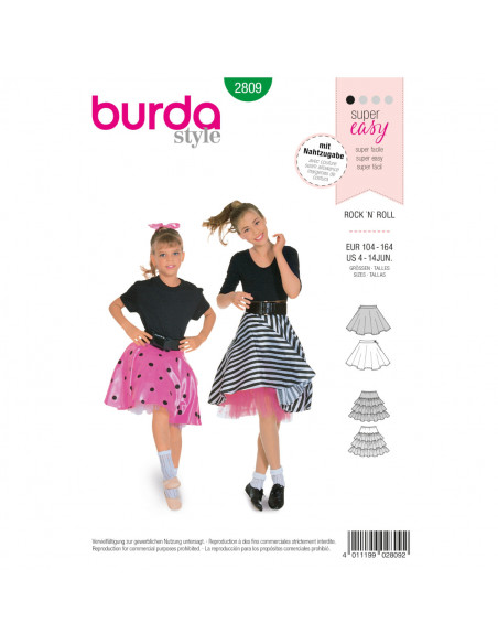 Patron Burda Carnaval 2809 - Déguisement Jupe Rock´n Roll enfant