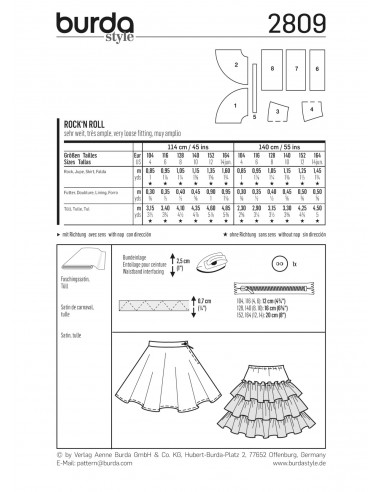 Patron Burda Carnaval 2809 - Déguisement Jupe Rock´n Roll enfant