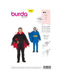 Patron Burda Carnaval 2791 -  Déguisement Chauve - souris, Vampire enfant