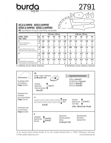 Patron Burda Carnaval 2791 -  Déguisement Chauve - souris, Vampire enfant