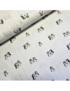 Tissu, Double Gaze Pingouins, Blanc, Laize 133 cm, 100% Coton 120g/m²