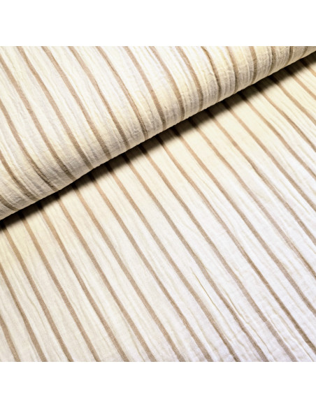 Tissu, Double Gaze Rayures, Beiges & Écru, Laize 130 cm, 100% Coton 175g/m²