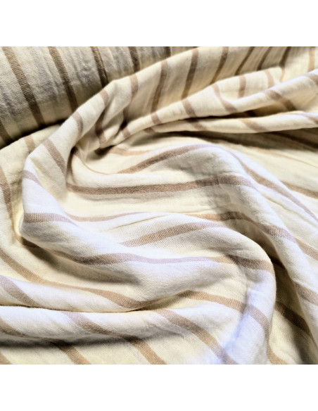 Tissu, Double Gaze Rayures, Beiges & Écru, Laize 130 cm, 100% Coton 175g/m²