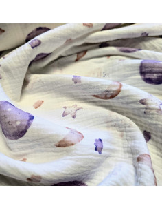Tissu, Double Gaze Lunes et Nuages, Blanc Céleste, Laize 133 cm, 100% Coton 160g/m² 2