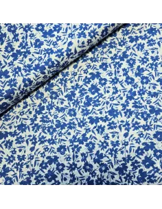 Tissu, Voile de Coton Brodé Fleurs, Bleu, Laize 135 cm, 100% Coton 101g/m²