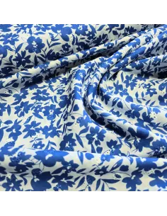 Tissu, Voile de Coton Brodé Fleurs, Bleu, Laize 135 cm, 100% Coton 101g/m² 2