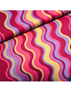 Popeline de coton, lurex, vagues roses