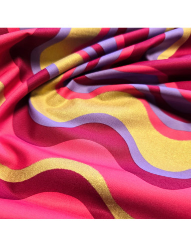 Popeline de coton, lurex, vagues roses