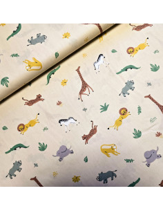 Popeline de coton bio, animaux de la savane