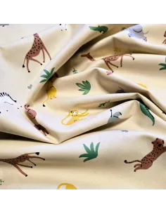 Tissu, Popeline de Coton Animaux de la Savane, Multicolore, Laize 150 cm, 100% Coton Bio 133g/m² 2