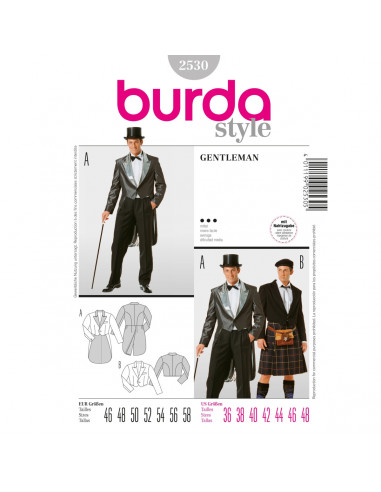 Patron Burda Carnaval 2530 - Déguisement  Veste Gentleman & Highlander Homme