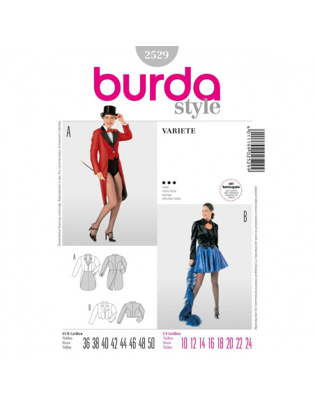 Patron Burda Carnaval 2529 - Déguisement Veste Variété Femme