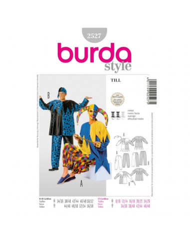 Patron Burda Carnaval 2527 - Déguisement Arlequin Adulte Mixte