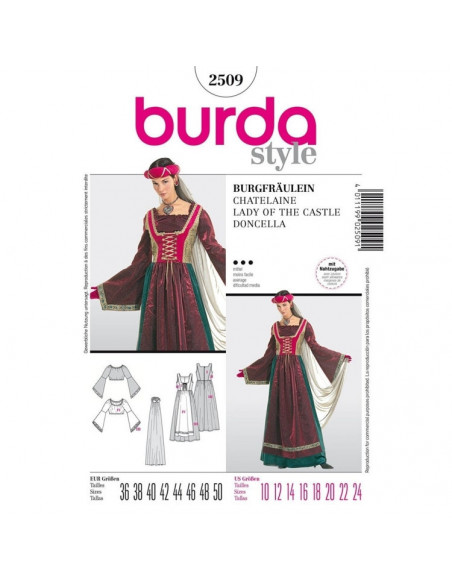 Patron Burda Carnaval 2509 - Déguisement Historique Châtelaine Femme