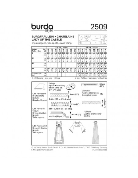 Patron Burda Carnaval 2509 - Déguisement Historique Châtelaine Femme