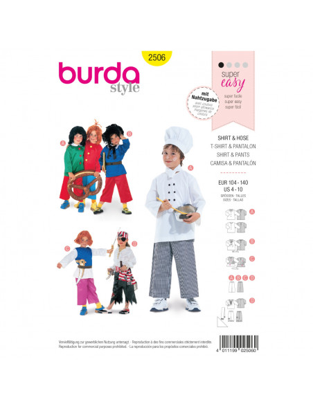 Patron Burda Carnaval 2506 - Déguisement Tunique et pantalon enfant
