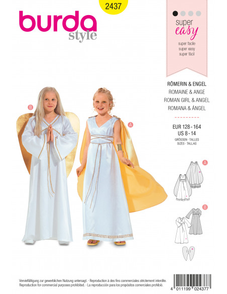 Patron Burda Carnaval 2437 - Déguisement Dame romaine et  Ange enfant