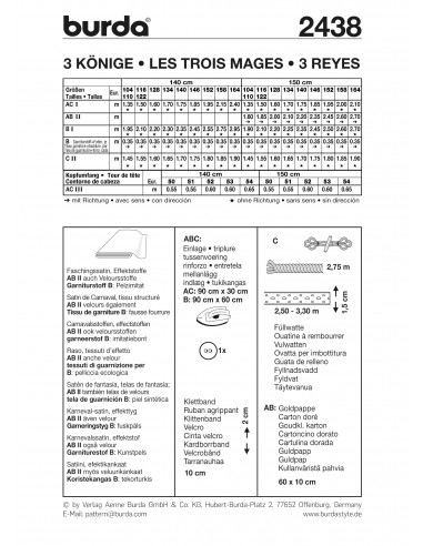 Patron Burda Carnaval 2438 - Déguisement Historique Les Rois Mages enfant