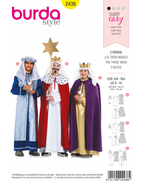 Patron Burda Carnaval 2438 - Déguisement Historique Les Rois Mages enfant