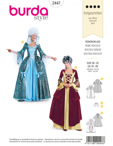 Patron Burda Carnaval 2447 - Déguisement Historique Robe Rococo Femme