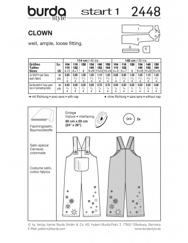 Patron Burda Carnaval 2448 - Déguisement Clown enfant