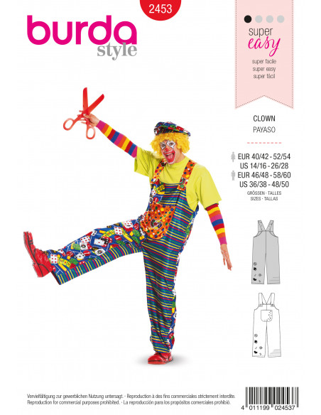 Patron Burda Carnaval 2453 - Déguisement Clown & Paysan Adulte Miste