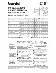 Patron Burda Carnaval 2461 - Déguisement Historique Prince et Mozart enfant 2